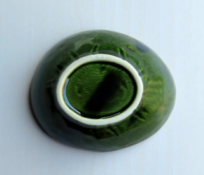 れんこんオリベ 三角小鉢 幅12.2cm 楕円小鉢 ボウル グリーン 深緑 蓮根 レンコン 野菜 磁器 良質 国産 次世代 現代風 和皿 料亭 業務用 卸値 和食器 おしゃれ  陶器のふる里  stockヤ