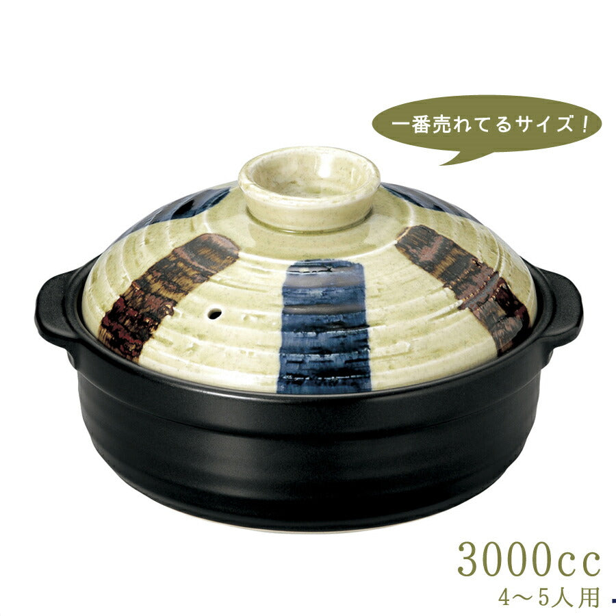 二色刷毛十草 石目9号鍋 直火 土鍋 耐熱磁器 国産 和柄 十草柄 日本 美濃焼   陶器のふる里  trysま