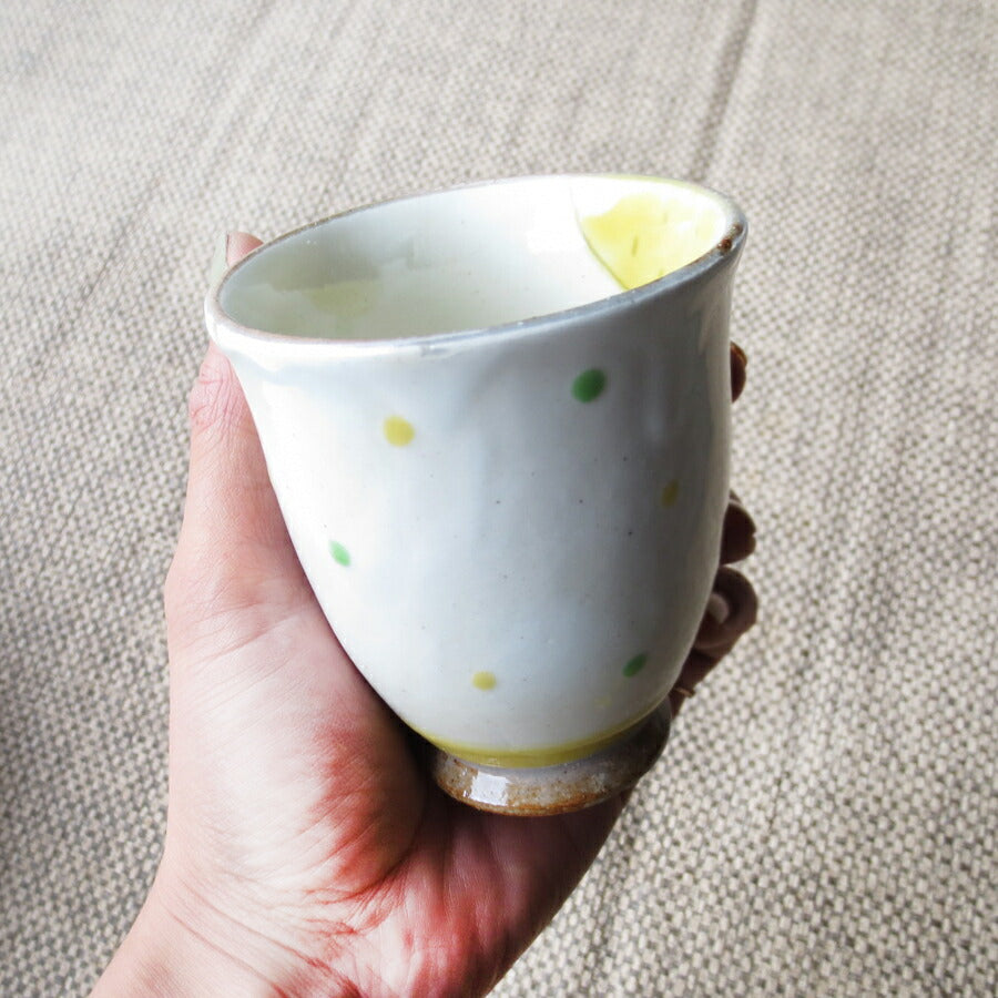 ゆず 湯呑  200cc 柚子 ゆのみ 水玉 イエロー 柑橘系 和食器 健康 ユーモア 面白い 食器 日本製   陶器のふる里  trysケ