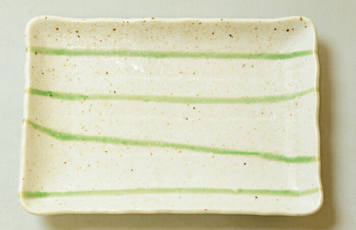 グリーン流し焼物皿 幅21cm 長角皿 焼き魚 刺身 和食器 織部 緑ライン 和食器 国産 美濃焼 大口注文OK 卸価格 和皿  陶器のふる里  stockヤ