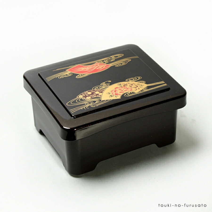 [A]象足丼重 茶パール扇面内朱(小)（長方形14.2cm×12.5cm高7cm） 合成漆器 ABS樹脂 うな重 土用の丑 重箱 鰻 国産 食器 うなぎ ウナギ 日本製 高級感あり 重厚感あり   陶器のふる里  trysレ