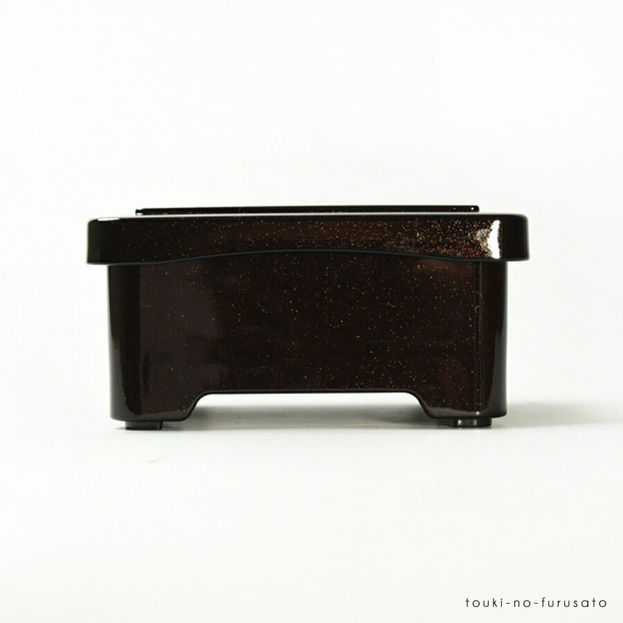[A]象足丼重 茶パール扇面内朱(小)（長方形14.2cm×12.5cm高7cm） 合成漆器 ABS樹脂 うな重 土用の丑 重箱 鰻 国産 食器 うなぎ ウナギ 日本製 高級感あり 重厚感あり   陶器のふる里  trysレ