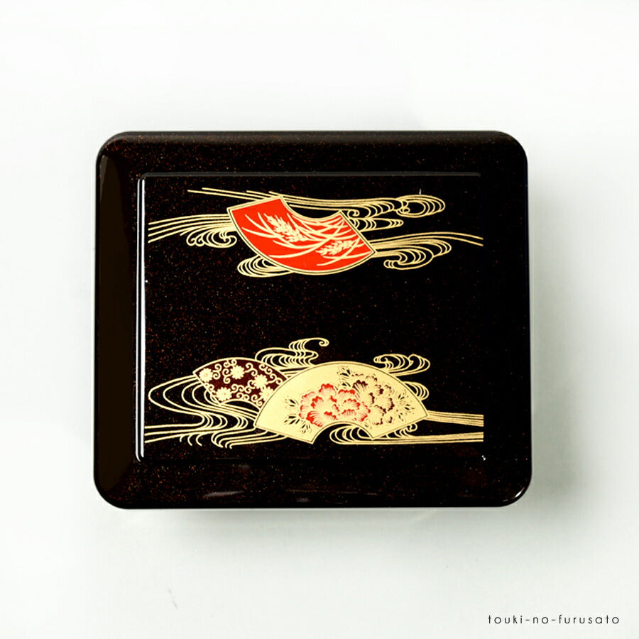 [A]象足丼重 茶パール扇面内朱(小)（長方形14.2cm×12.5cm高7cm） 合成漆器 ABS樹脂 うな重 土用の丑 重箱 鰻 国産 食器 うなぎ ウナギ 日本製 高級感あり 重厚感あり   陶器のふる里  trysレ