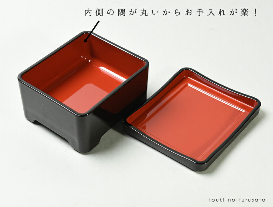 [A]象足丼重 茶パール扇面内朱(小)（長方形14.2cm×12.5cm高7cm） 合成漆器 ABS樹脂 うな重 土用の丑 重箱 鰻 国産 食器 うなぎ ウナギ 日本製 高級感あり 重厚感あり   陶器のふる里  trysレ