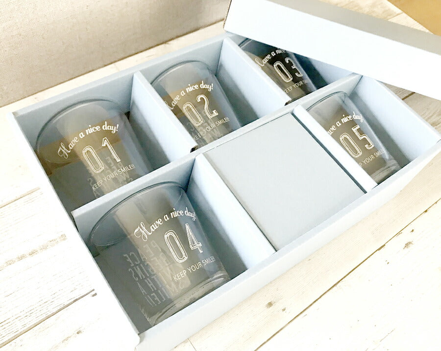 Number glass 5個SET(箱入り)  グラス5個セット 容量284cc 高9cm タンブラー ガラス製 ギフト プレゼント カジュアル 背番号 結婚祝い 新築祝い 内祝い 5セット コップ セット 母の日 ギフト 箱w-294 送料無料