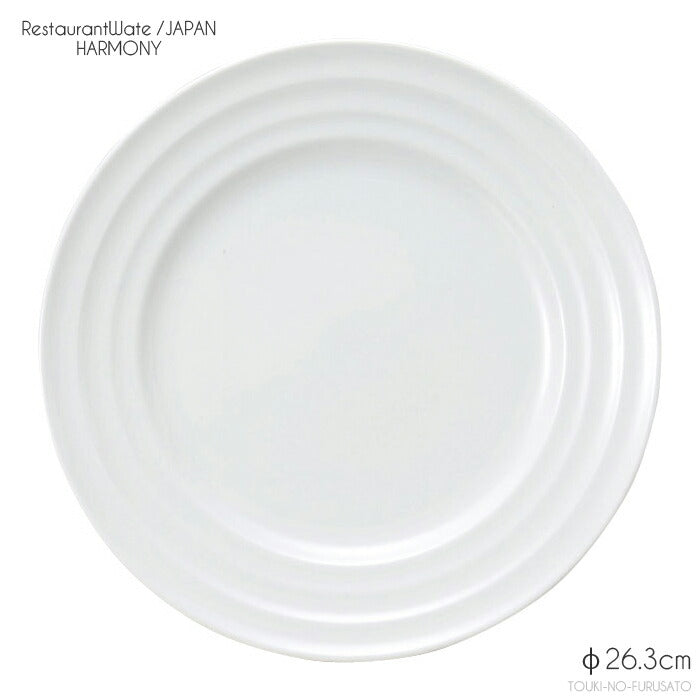 ハーモニー26cm皿 10吋ミート 直径26.3cm 高3.1cm 本格レストラン食器 白磁 磁器 美濃焼 白い器 白い食器 ホワイト 丸皿 和洋中 大皿 ワイド 大きい オードブル 卸価格 問屋 業務用 大口OK 日本製   陶器のふる里  stockヤ