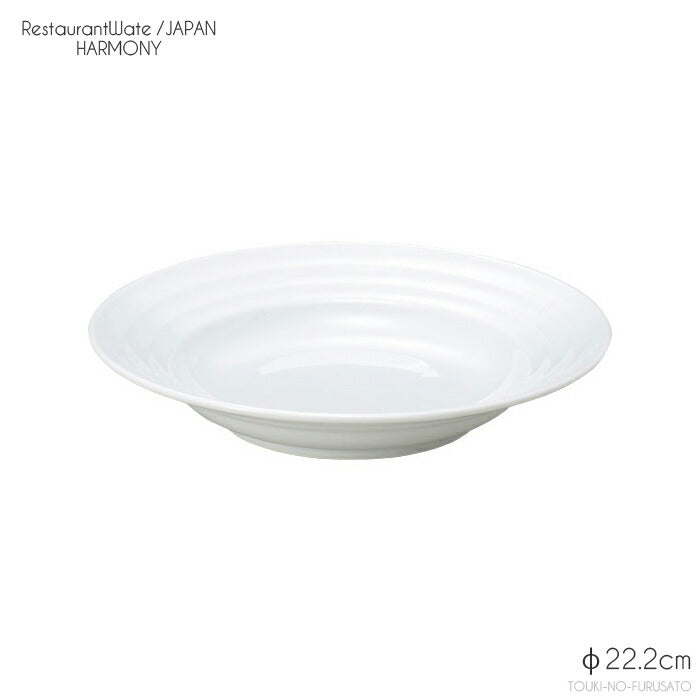 ハーモニー22cm深皿 8.5吋スープ 直径22.2cm 高4.2cm 本格レストラン食器 白磁 磁器 美濃焼 白い器 白い食器 ホワイト スープ皿 カレー皿 浅鉢 和洋中 卸価格 問屋 業務用 大口OK 日本製   陶器のふる里  stockヤ