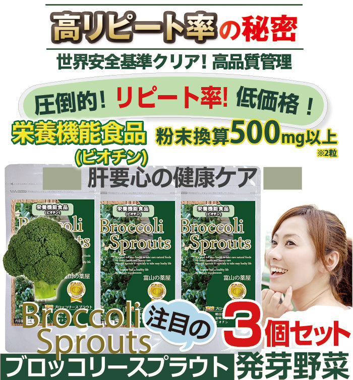 ブロッコリースプラウト サプリ スルフォラファン サプリメント お得3個セット