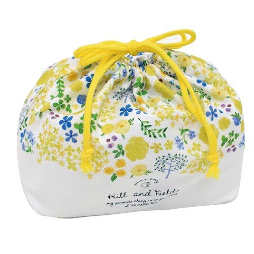 Hill and Fieldsランチ巾着 水彩 綿100％ 幅27.5cm 巾着 お弁当袋 ランチ小物 巾着袋 シンプル ナチュラル BOTANICAL おしゃれ インスタ映え  国産 日本製 Hill&Fields ヒル＆フィールズ   陶器のふる里  trysケ