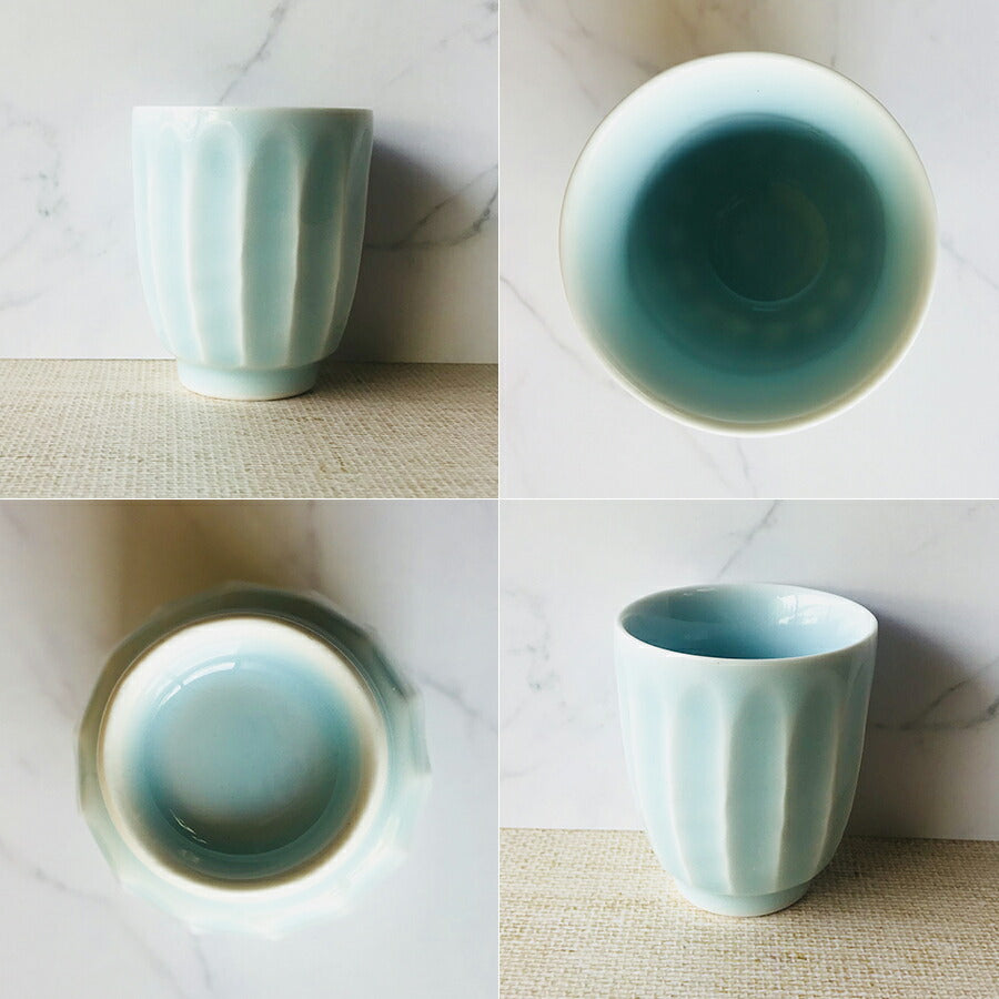 青磁そぎ型湯呑(大) H9.4cm 170cc 湯呑み ゆのみ 茶器 コップ 青緑 美濃焼 大口注文OK 国産 日本製   陶器のふる里  stockヤ