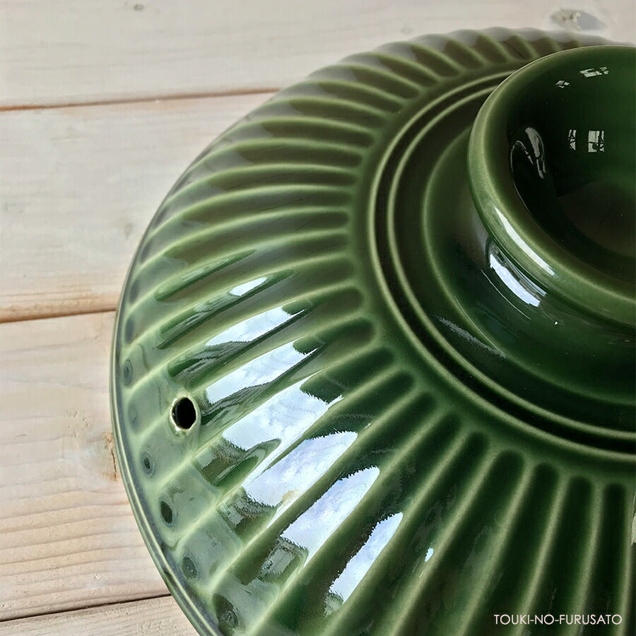 正規品 銀峯菊花織部９号鍋 3〜4人用サイズ 2700cc 国産土鍋 日本製 萬古焼 グリーン 深緑 緑色耐熱 艶あり 光沢あり  IH非対応   陶器のふる里  trysス