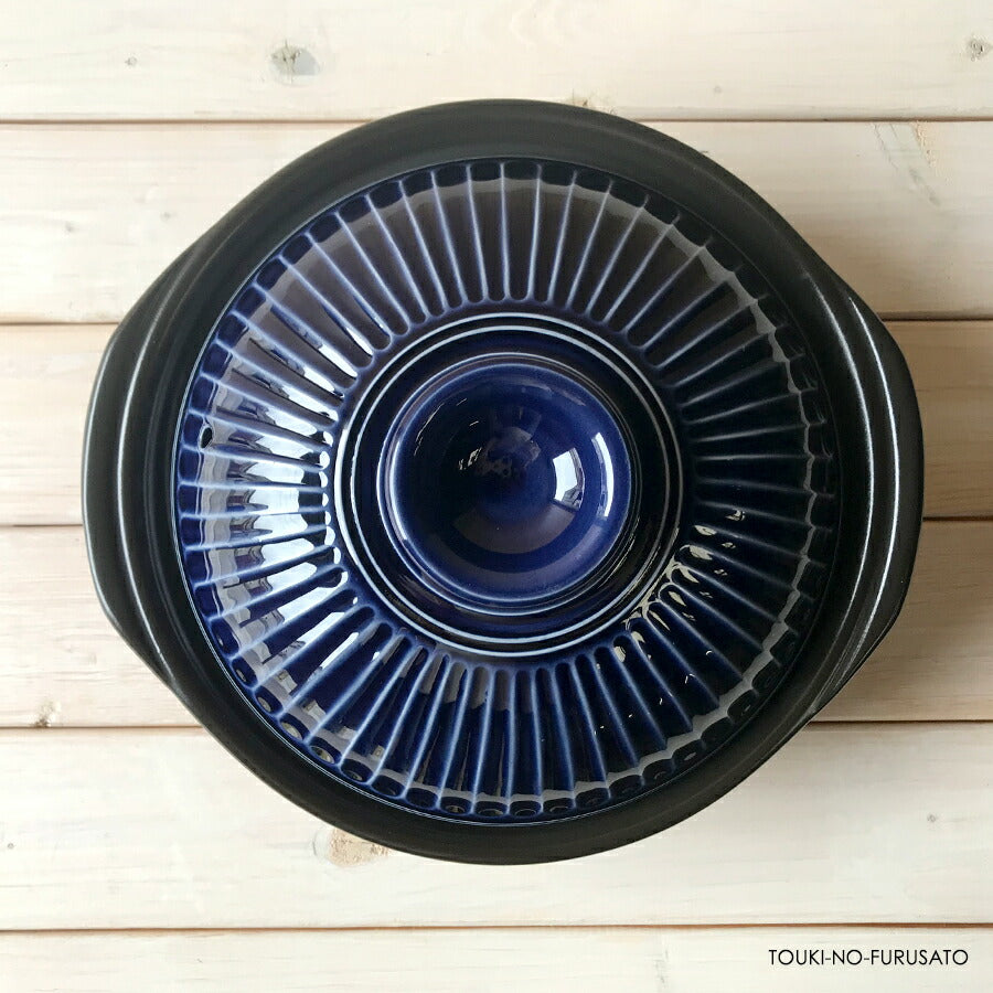 正規品 銀峯菊花ルリ９号鍋 3〜4人用サイズ 2700cc 国産土鍋 日本製 萬古焼 藍色 紺色 ネイビー 青色 耐熱 艶あり 光沢あり   陶器のふる里  trysス