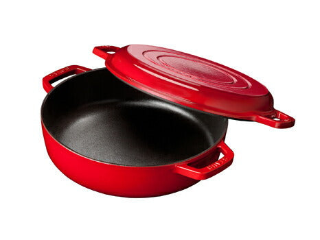 ストウブ Sukiyaki & グリルパン 26cm チェリー 【生涯保証】 ストウブ ストウブ ストーブ フライパン クックウェア 深型フライパン 蓋付き 深型 ふた付き フタ付き グリルフライパン アウトドア すき焼き鍋 グリル 両手