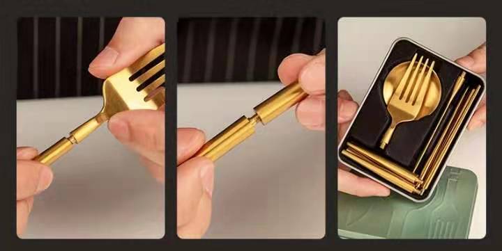 cesa beams カトラリーセット キャンプ アウトドア オリジナル５点セット【ブラックゴールド】収納ケース付き スプーン フォーク ナイフ お箸 セット (/e携黒金中4/)
