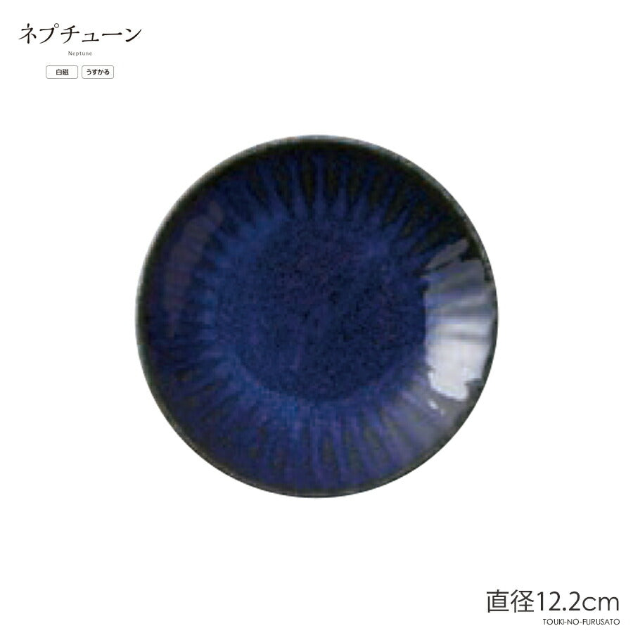 ネプチューンRK35皿 直径12.2cm ネイビー 青色 紺色 軽量 うすかる 白磁 丸皿 小皿 美濃焼 国産   陶器のふる里  trys亜