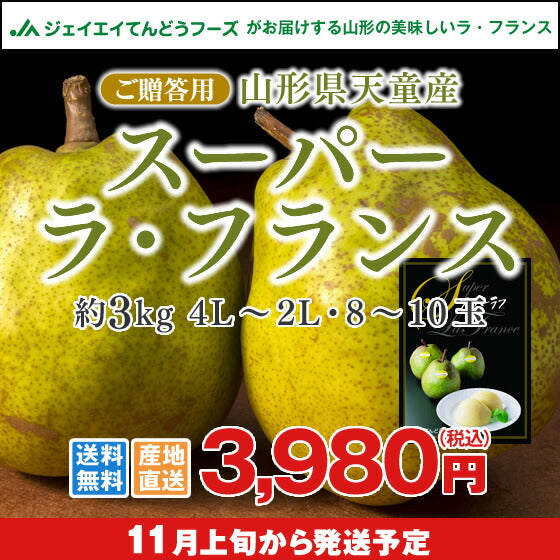 ギフト 送料無料 山形県天童市 洋梨 スーパーラフランス約3kg(2L・8〜10玉入り) のし対応 お年賀※一部地域は別途送料追加 n13