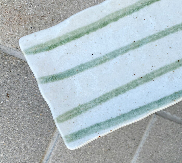 グリーン流し さんま皿 長辺28.5cm 重さ500g 磁器 長角皿 業務用 国産 美濃焼 和食器 大皿  陶器のふる里  stockヤ