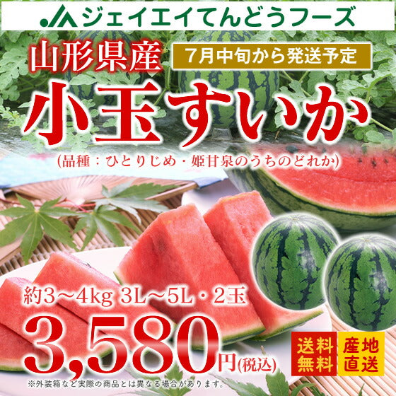 お中元 送料無料 すいか 山形県産小玉すいか 約3〜4kg／2玉入　※一部地域は別途送料 果物 フルーツ【A品】e1