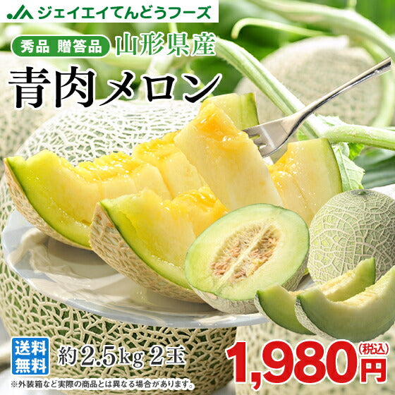 送料無料 お中元 ギフト 山形県産青肉メロン(品種おまかせ)約2.5kg・2玉いり※一部地域は別途送料 のし対応d2