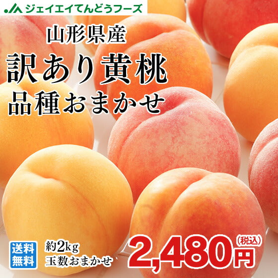 桃 訳あり 山形県産　黄桃品種おまかせ　約2kg(5玉〜10玉) ※一部地域は別途送料 柔らかい桃 硬い桃　果物　フルーツ　送料無料【f16】
