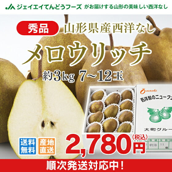 西洋梨 山形県産メロウリッチ約3kg(7-12玉) 送料無料※一部地域は別途送料追加