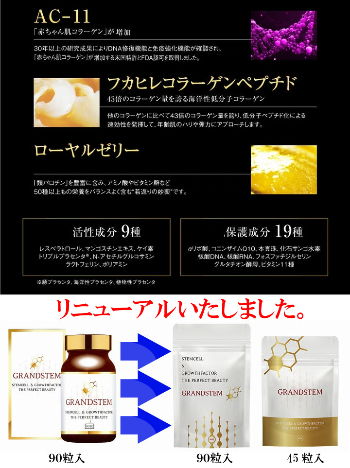 【送料無料 ポスト投函】グランステム ９０粒 ステムセル＆グロースファクター ザ・パーフェクトビューティー 《イムバランス、アナツバメの巣、イムノール》※定形外郵便（ポスト投函）