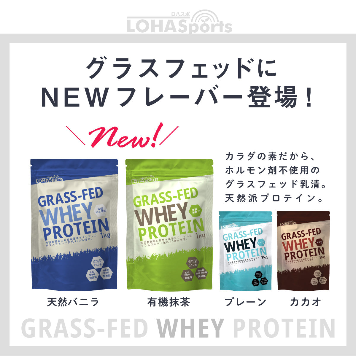 ホエイプロテイン バニラ 1kg グラスフェッド (USDA認証取得原料)
