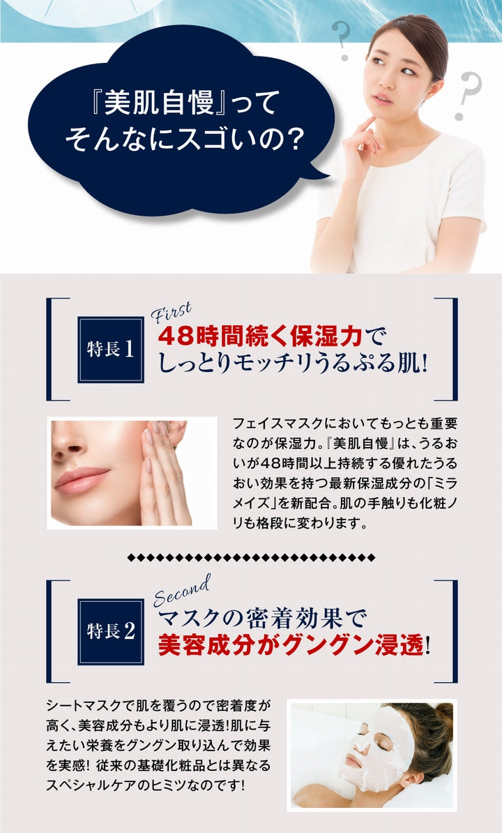 美肌自慢ＥＸ ３０枚入 ※ポスト投函 《フェイスマスク り、エッセンスマスク、ＥＧＦ、ＩＧＦ、ヒアルロン酸、プラセンタ、アルブチン、カタツムリエキス、しみ、しわ》