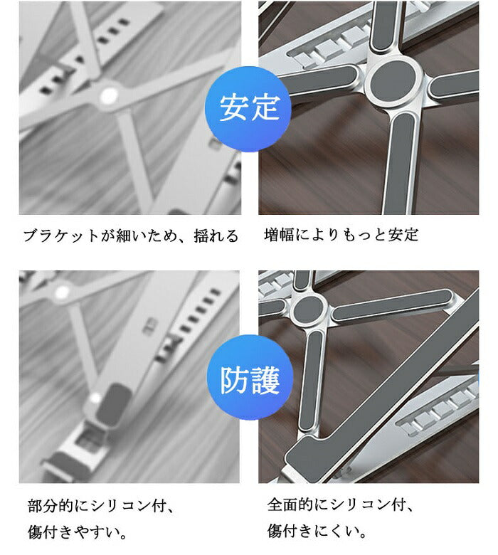 訳アリ特価★パソコン スタンド ノート 角度調節 高さ調節 ノートパソコンスタンド 在宅 ワーク 17.3インチ 折りたたみ 持ち運び 薄型 軽量 滑り止め付き アルミ素材 40kg負荷対応 7段高さ調整 ノートpc  pc ノートPCスタンド テレワーク ipadスタンド 送料無料