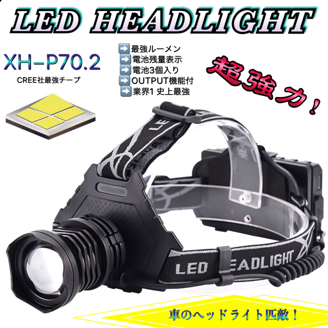 LEDヘッドライト 充電式 史上最強ルーメン 最高輝度 5段階の点灯モード(w014)A