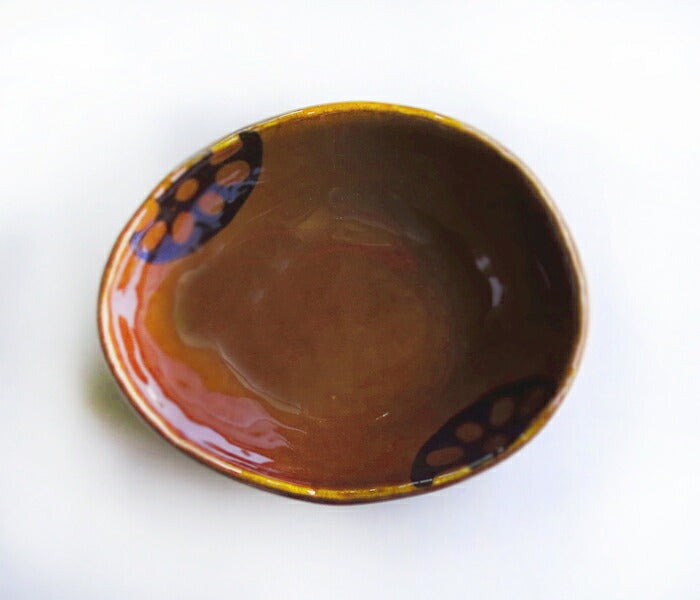 れんこんアメ 三角小鉢 幅12.2cm 和食器 楕円小鉢 ボウル あめ色 ブラウン 飴色 蓮根 レンコン 野菜 磁器 良質 国産 現代風 和皿 料亭 業務用 卸値 取り皿  陶器のふる里  stockヤ