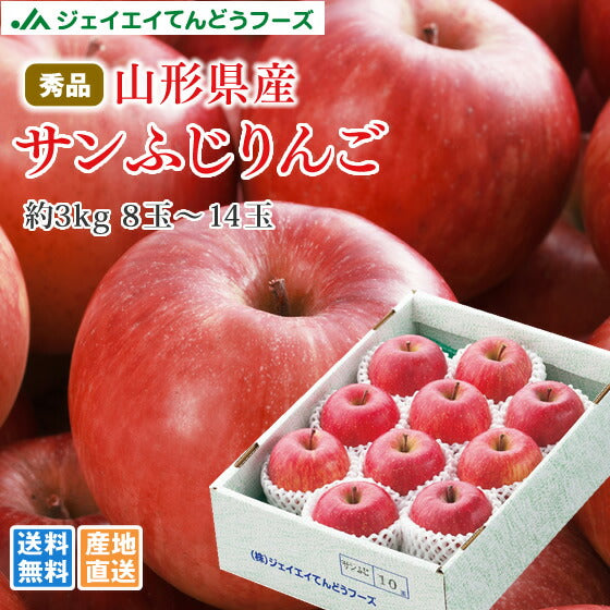 りんご ギフト 送料無料 サンふじ 秀品 約3kg(8〜14玉) 山形県産※一部地域は別途送料 ap17