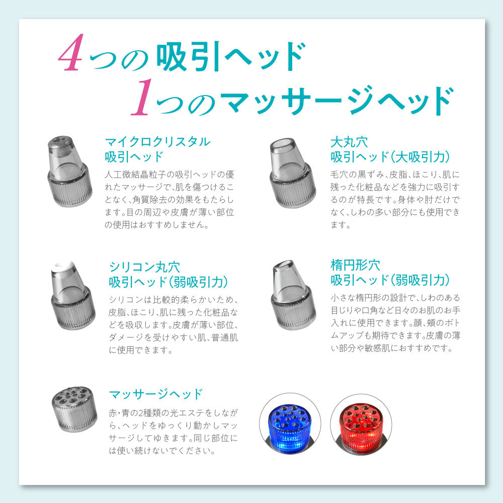 毛穴ケア美顔器 毛穴吸引機 毛穴 黒ずみ 除去 吸引器 光エステ 毛穴黒ずみ除去 ニキビ吸引 毛穴汚れ 毛穴角栓除去 吸引鼻黒ずみ 毛穴クリーナー 5種類ヘッド 2種類LED光エステ＜日本語解説書付＞(番号:121)