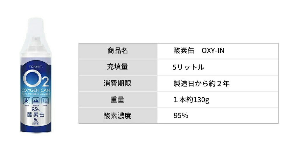 【日本製 酸素ボンベ 5L 6本】TOA-O2CAN-003酸素缶 酸素缶5L OXY-IN 1本5リットル 酸素濃度95％ 携帯型 酸素吸入器 濃縮酸素 携帯 酸素スプレー 酸素ボンベ 酸素不足 救急 登山 スポーツ コンパクトサイズ ハイキング ジョギング 運動 酸素補給 二日酔い 集中力 疲労 避難