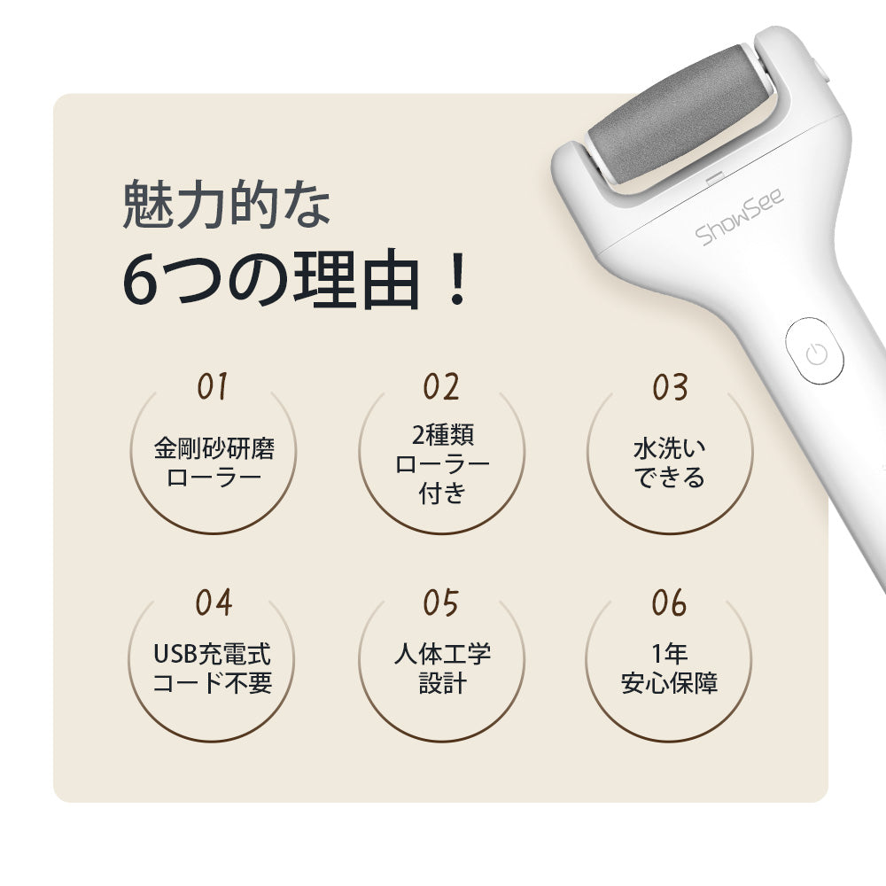 電動角質リムーバー かかと 角質取り足 魚の目角質削り USB充電式 IPX7防水 2種類の角質ローラー 2段階スピード調整 角質ケア かかとケア 強力パワー 本体水洗いOK バッテリー残量低下通知 フットケア