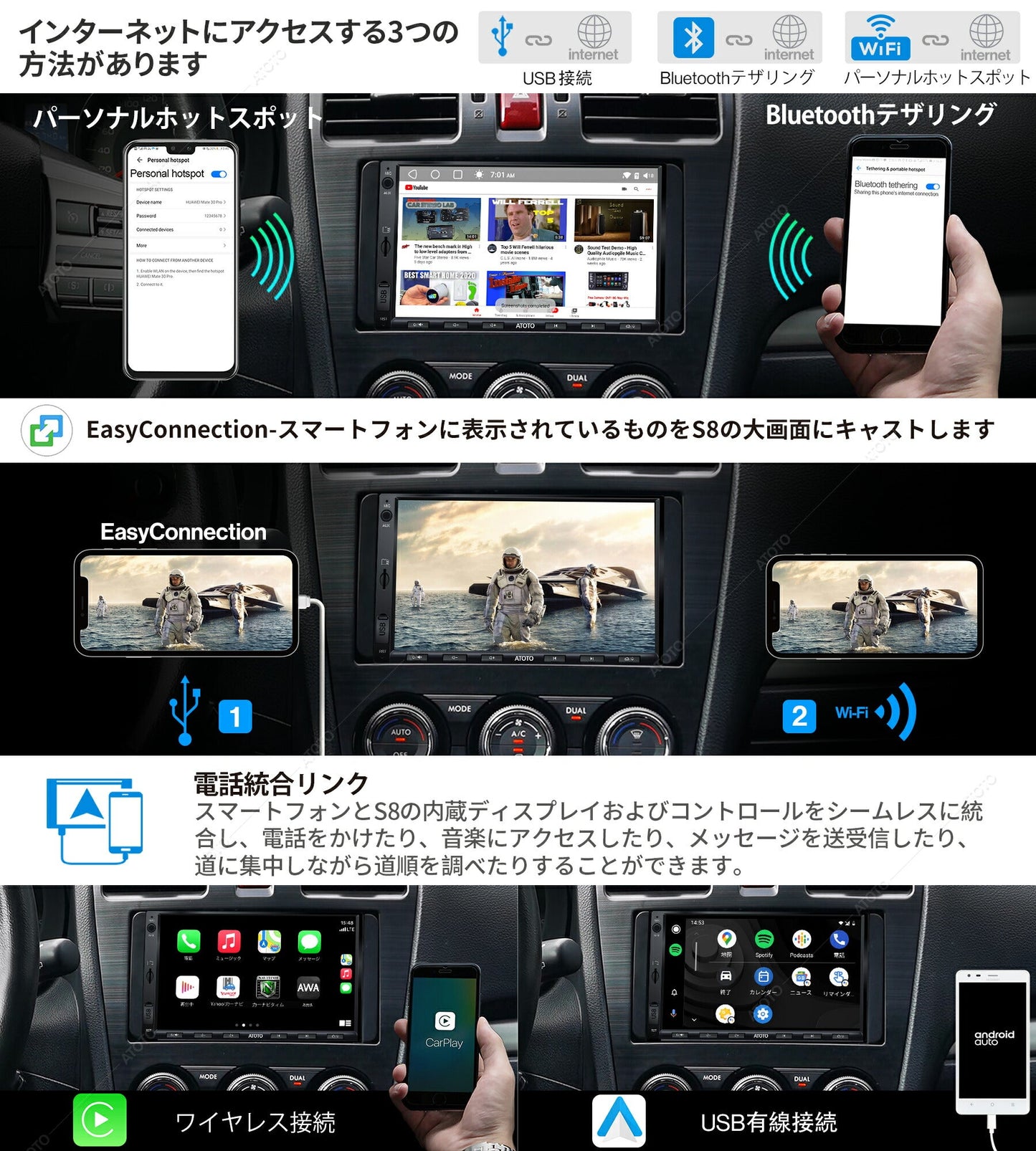 ATOTO正規品 最新型 S8G2A74SD 7インチ 2DINカーナビ atotoカーナビ 車載カーナビ タッチスクリーン ダブルディン カープレイ カー用品 ナビゲーション カーナビオーディオ ナビ carnavi 2din ダブルディン オンラインナビゲーション ワイヤレスCarPlay  RCA 父の日 車