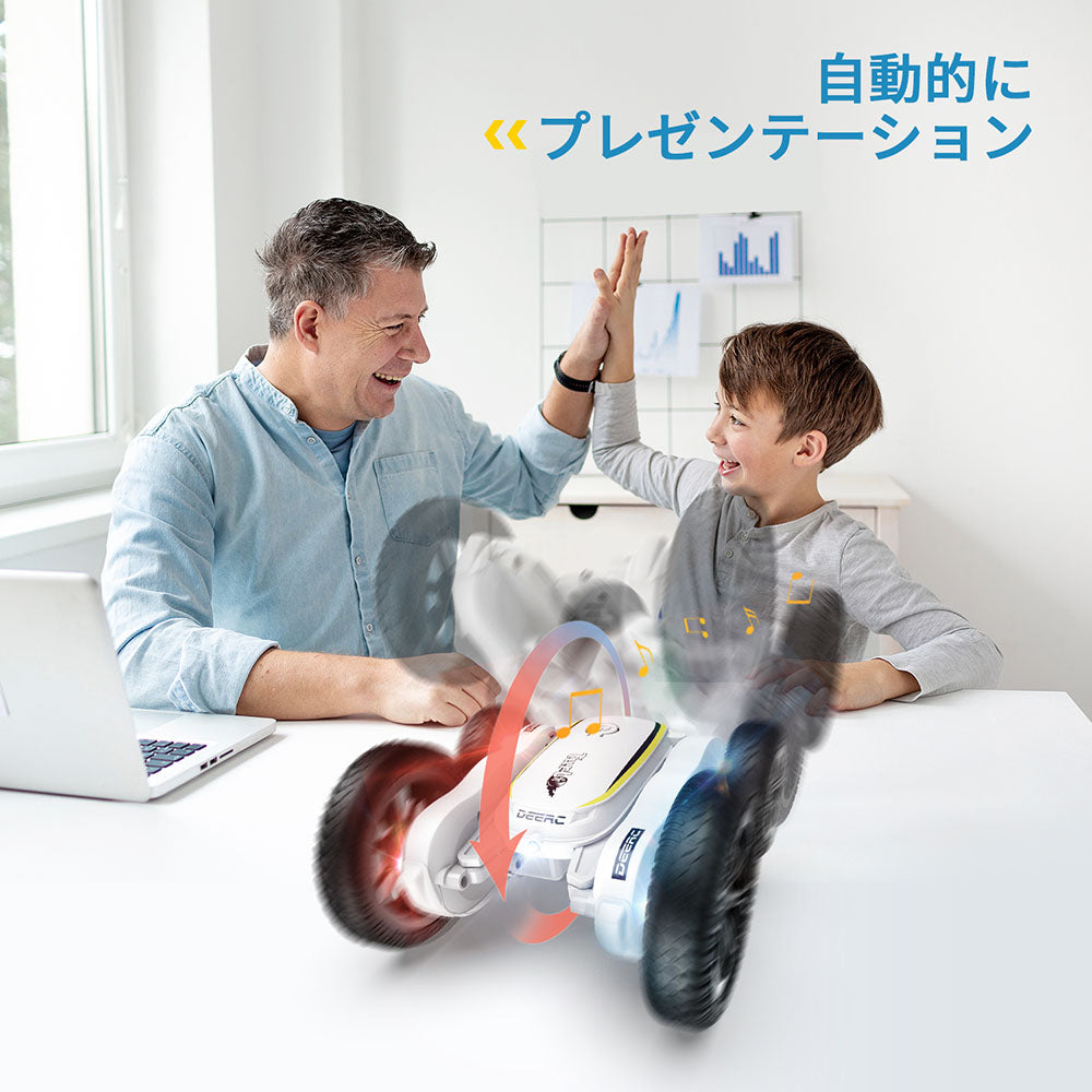 DEERC ラジコンカー 速い 両面走行 360度回転 特技ラジコン 変形特技 RCスタントカー リモコンカー  小型 車 おもちゃ 子供  LED搭載 音声 2.4Ghz コントロールカー USB充電式  耐衝撃 誕生日 こどもの日 贈り物 プレゼント 送料無料 DE38