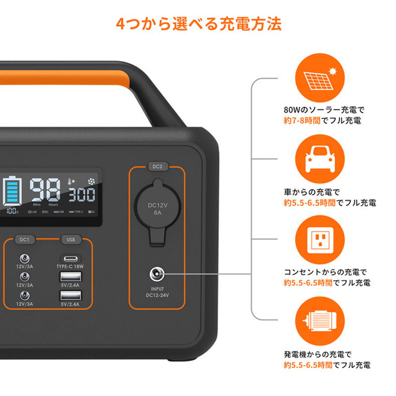 ポータブル電源 300W+ソーラーパネルセット 78,000mAh/280Wh PSE認証済 純正弦波 3kg+3.3kg 80w 軽量 家庭用 /DC/USB出力 車中泊 キャンプ アウトドア 防災グッズ 停電時に 非常用電源 冬キャンプ ポタ電(番号:202)