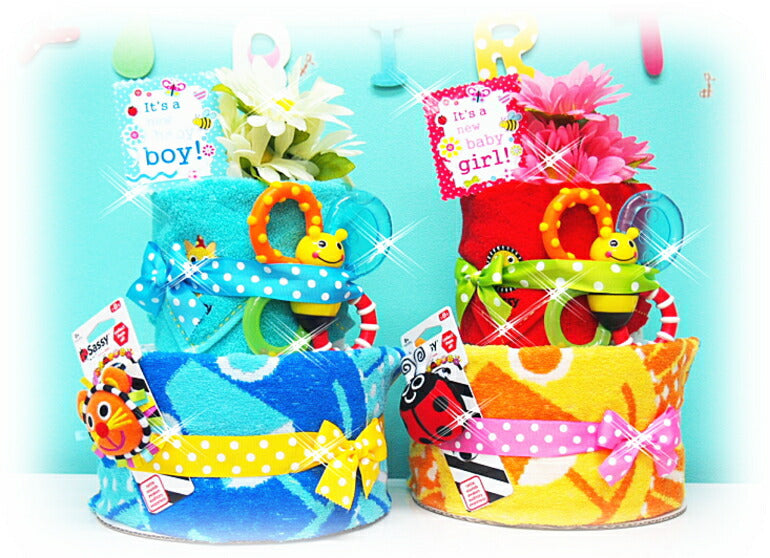 SASYサッシー２段おむつケーキ【Ｓサイズ/ブルーサンシャイン】出産祝いとして人気
