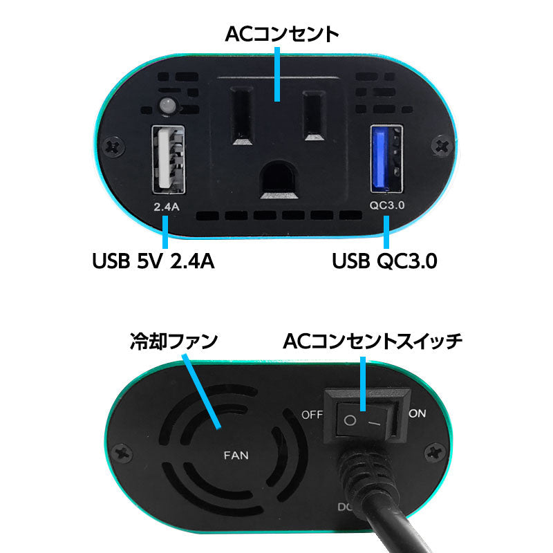「モカブラウン」 カーインバーター 150W DC 12V AC100V 5A 2.4A+QC3.0 車載 シガーソケット コンセント カーインバータ 電源 変換 車載充電器 USB 2ポート 急速充電 急速充電器 充電器 カーチャージャー インバータ インバーター(番号:1000088M)