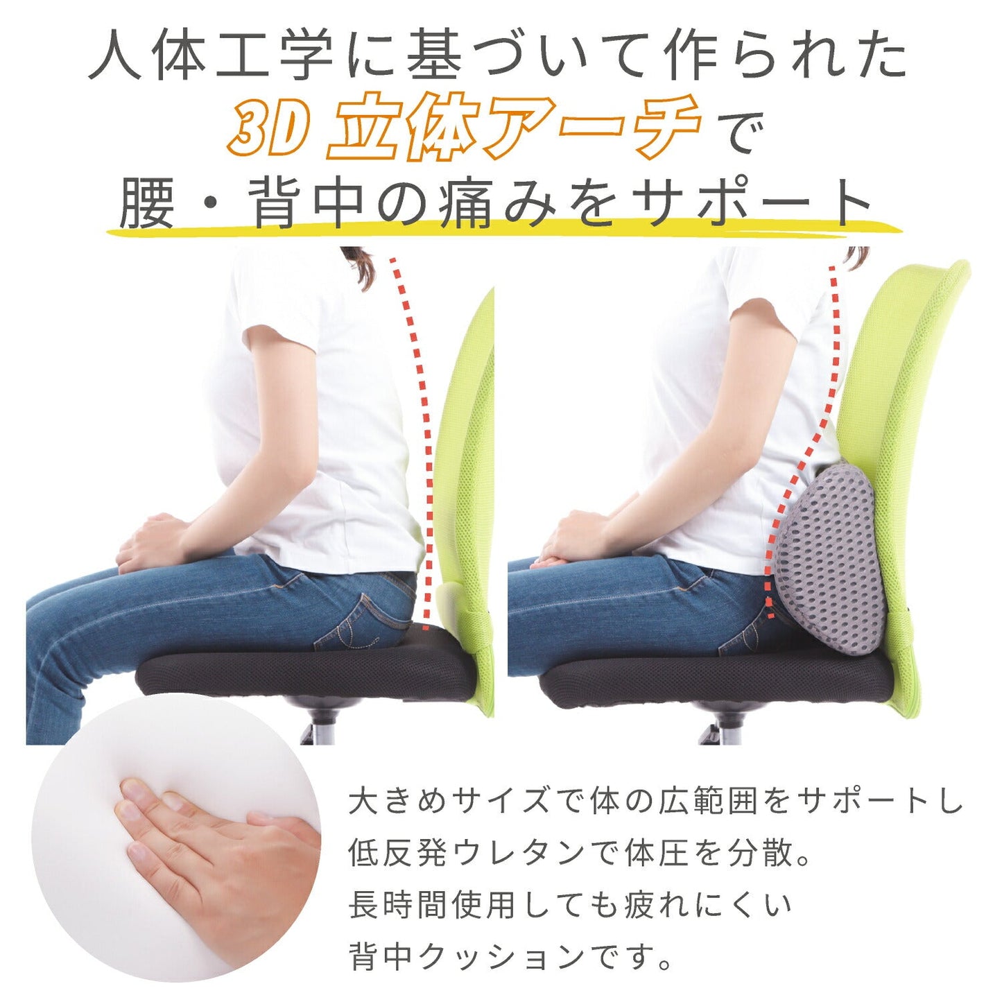 背もたれ クッション 腰 腰痛 腰枕 車 ランバーサポート 椅子 低反発 疲れない コンパクト 腰痛クッション オフィス 運転 姿勢 背中  背当て 腰 腰当 デスクワーク テレワーク ざぶとん 座 猫背改善 姿勢 骨盤矯正 母の日 父の日 プレゼント ギフト カークッション 送料無料(オレンジ)