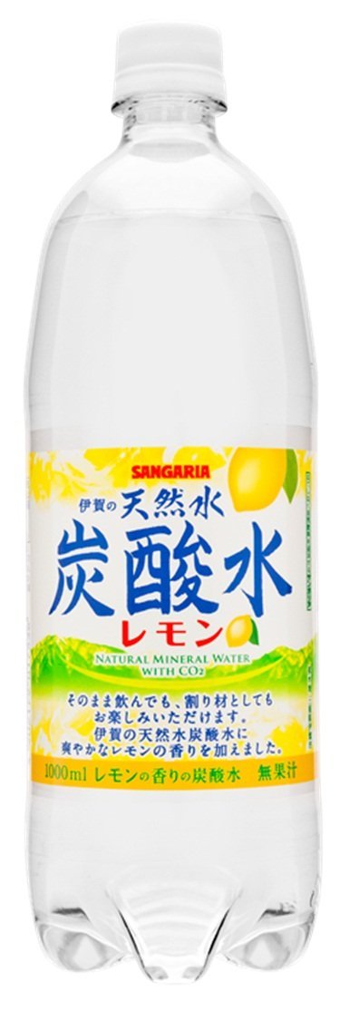 【送料無料】サンガリア 伊賀の天然水炭酸水 レモン 1000ml(1L)×12本（1ケース）