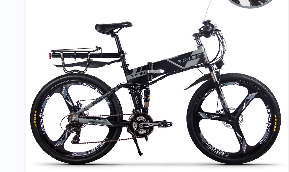 RICH BIT TP860 26インチ 21段変速ギア 大容量9.8AHバッテリー バッテリーレスデザイン 電動アシスト自転車 電動アシストフォールディングバイク ディスクブレーキ 通勤、通学、お買い物に乗りやすい
