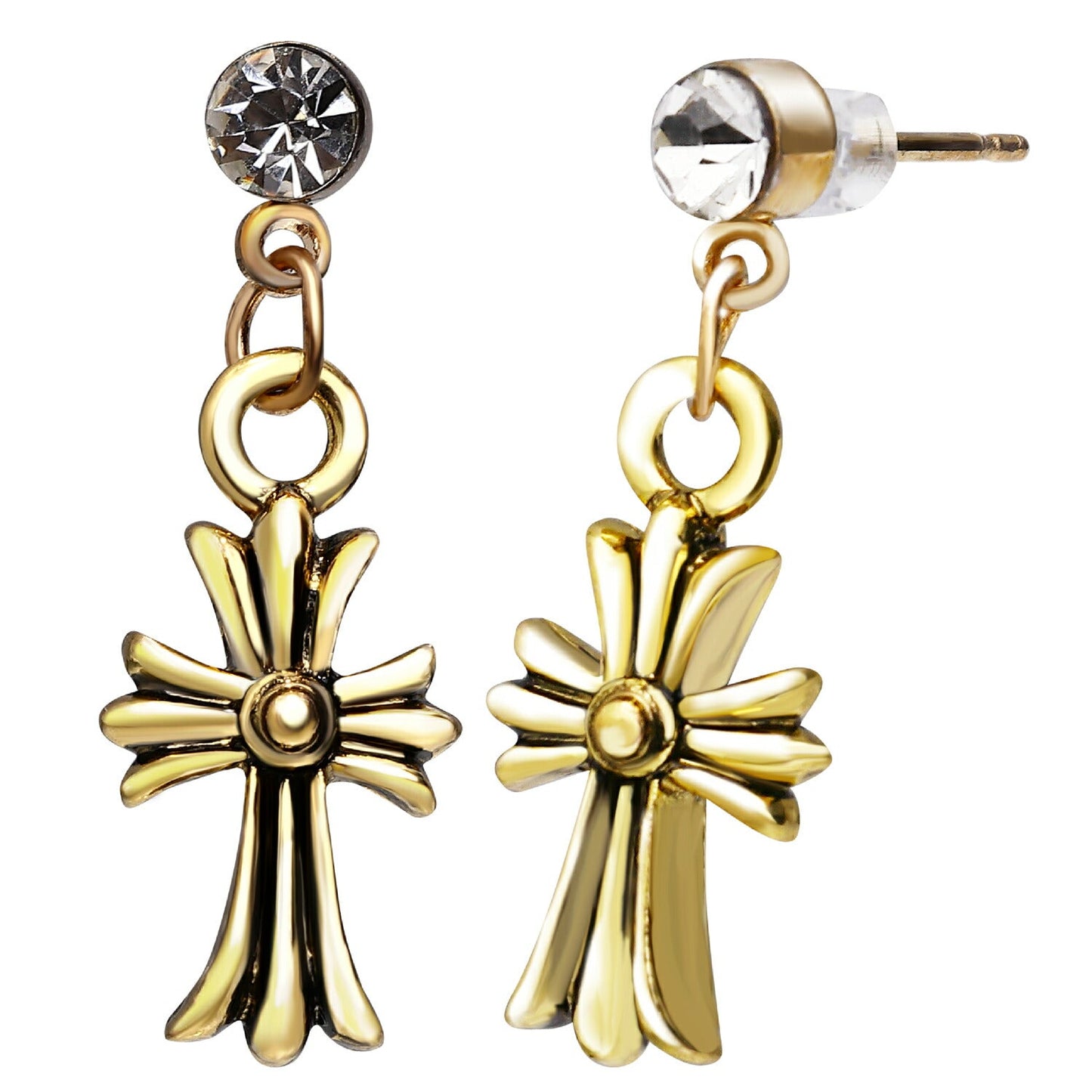 Renervate ピアス クロス 十字架 金属アレルギー 18金 18k フープ 揺れる キャッチ シンプル 小さい セット アレルギー ピアス レディース 大人 ブランド ぶらさがり ピアス かわいい 可愛い 韓国 派手 かっこいい 人気 ジュエリー プレゼント 両耳 つけっぱなし(シルバー(一粒ダイヤ))