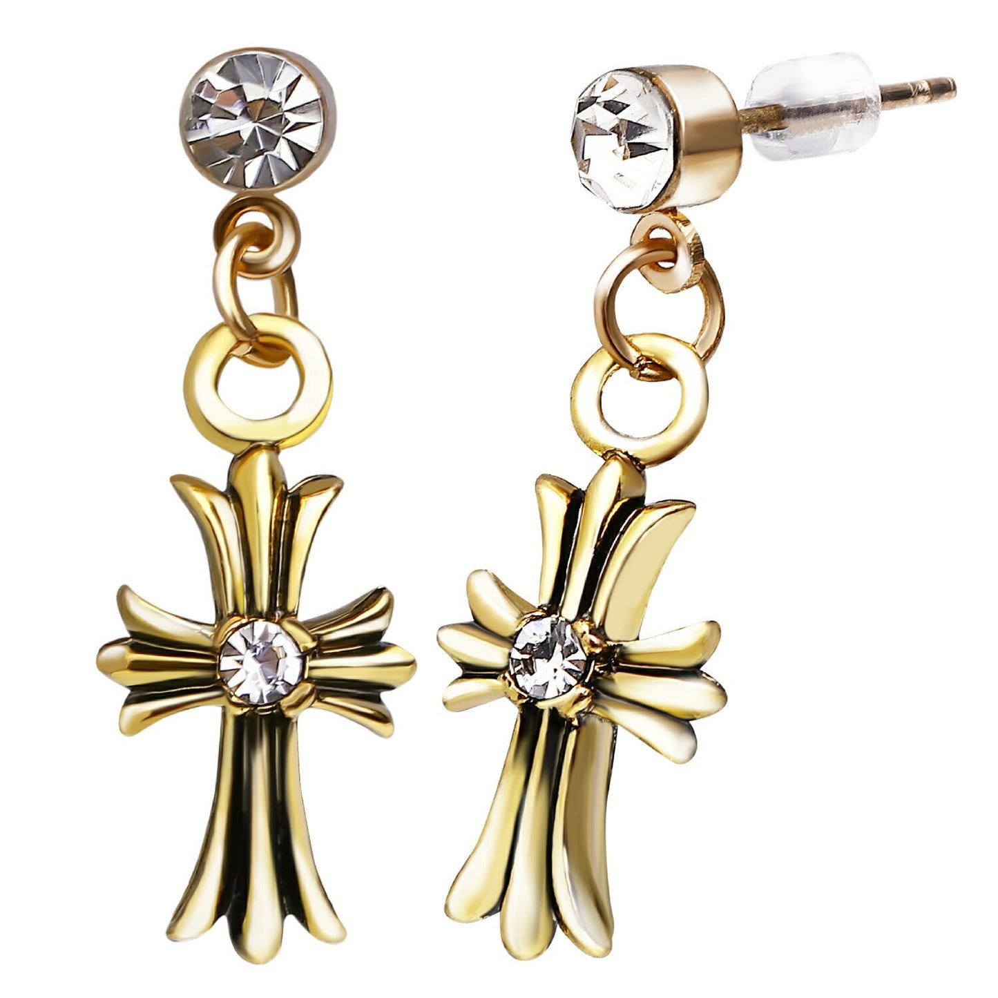 Renervate ピアス クロス 十字架 金属アレルギー 18金 18k フープ 揺れる キャッチ シンプル 小さい セット アレルギー ピアス レディース 大人 ブランド ぶらさがり ピアス かわいい 可愛い 韓国 派手 かっこいい 人気 ジュエリー プレゼント 両耳 つけっぱなし(シルバー(ダイヤモンド))