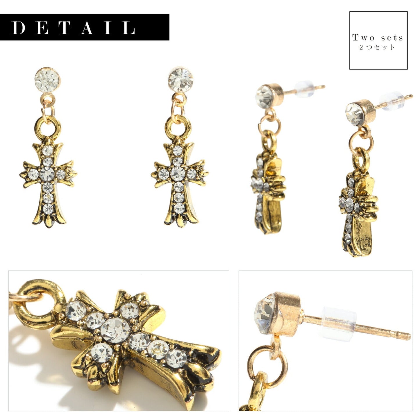 Renervate ピアス クロス 十字架 金属アレルギー 18金 18k フープ 揺れる キャッチ シンプル 小さい セット アレルギー ピアス レディース 大人 ブランド ぶらさがり ピアス かわいい 可愛い 韓国 派手 かっこいい 人気 ジュエリー プレゼント 両耳 つけっぱなし(シルバー(ノーマル))