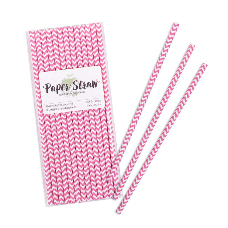 ペーパーストロー 紙ストロー [ストロベリー シェブロン] 25本入 / Paper Straws Strawberry Chevron 25pcs