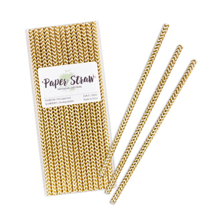 ペーパーストロー 紙ストロー [ゴールドメタリック シェブロン] 25本入 / Paper Straws Gold Metallic Chevron 25pcs