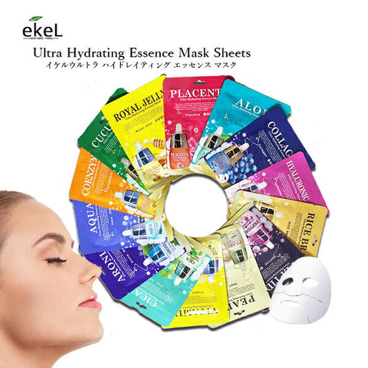 【12枚セット】 ekel ( イケル) フェイスパック シートパック 個包装 12枚セット(種類はおまかせ) 韓国パック 高保湿 高密着 美容液 25ml 韓国コスメ スキンケア コスメ 化粧品 美容  ゆうパケット 送料込み