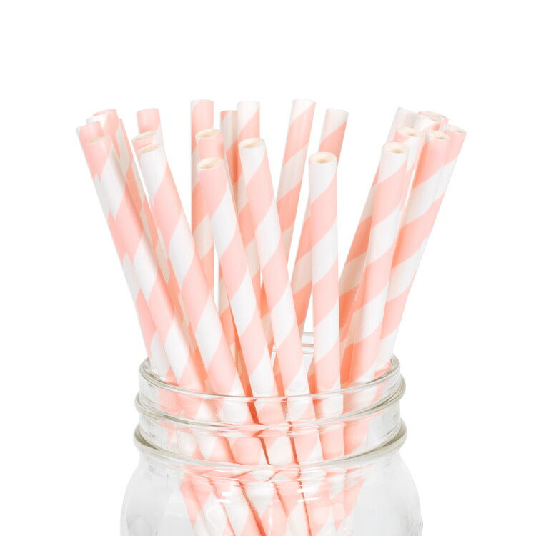 ペーパーストロー 紙ストロー [ベビーピンク ストライプ] 25本入 / Paper Straws Baby Pink Stripe 25pcs